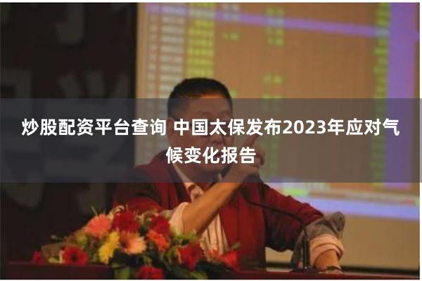 炒股配资平台查询 中国太保发布2023年应对气候变化报告